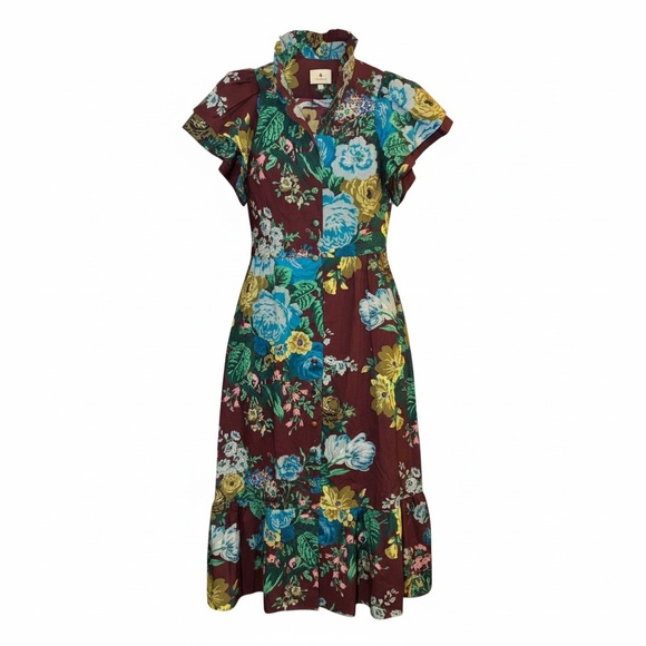 TUCKERNUCK Alice Merlot Sharp Floral midi dress•NWOT - Picture 2 of 4